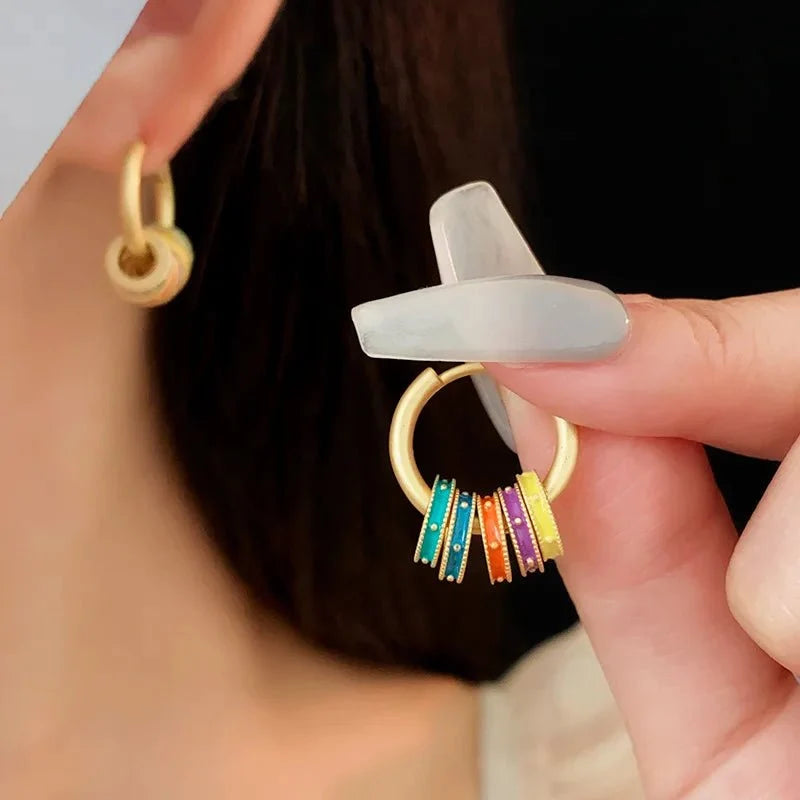 Gold Accented Colorful Circles Necklace and Earrings