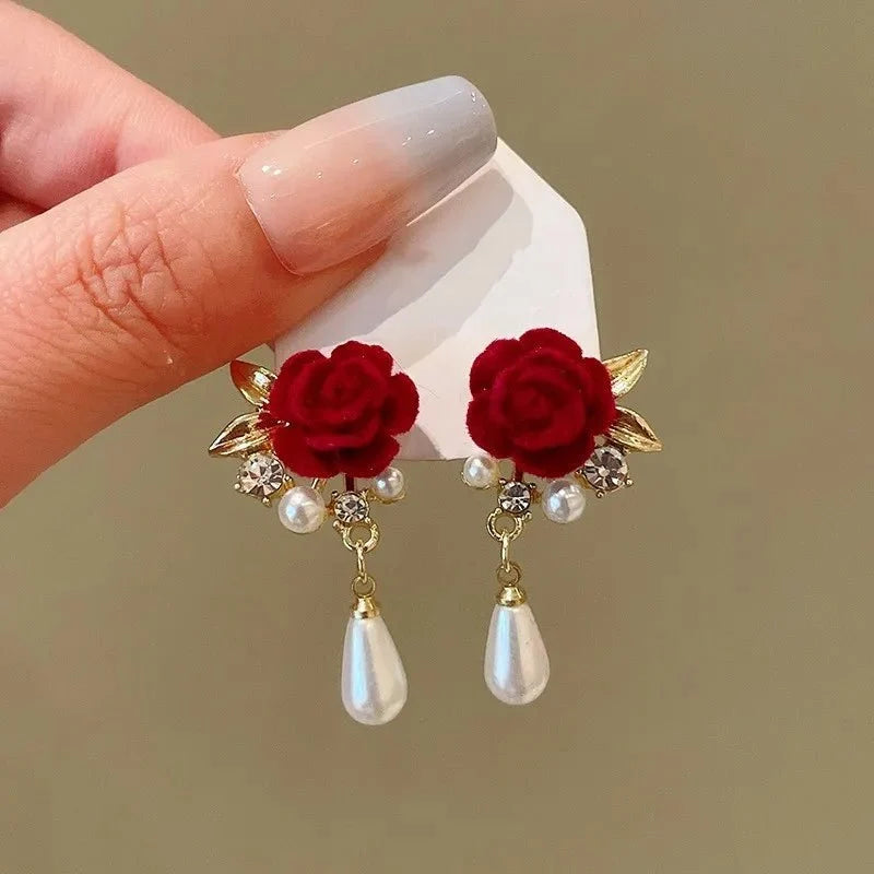 Gold Accented Rose Diamond Pearl Earrings