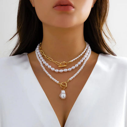 Classy Beaded Pearl Necklace Stacks