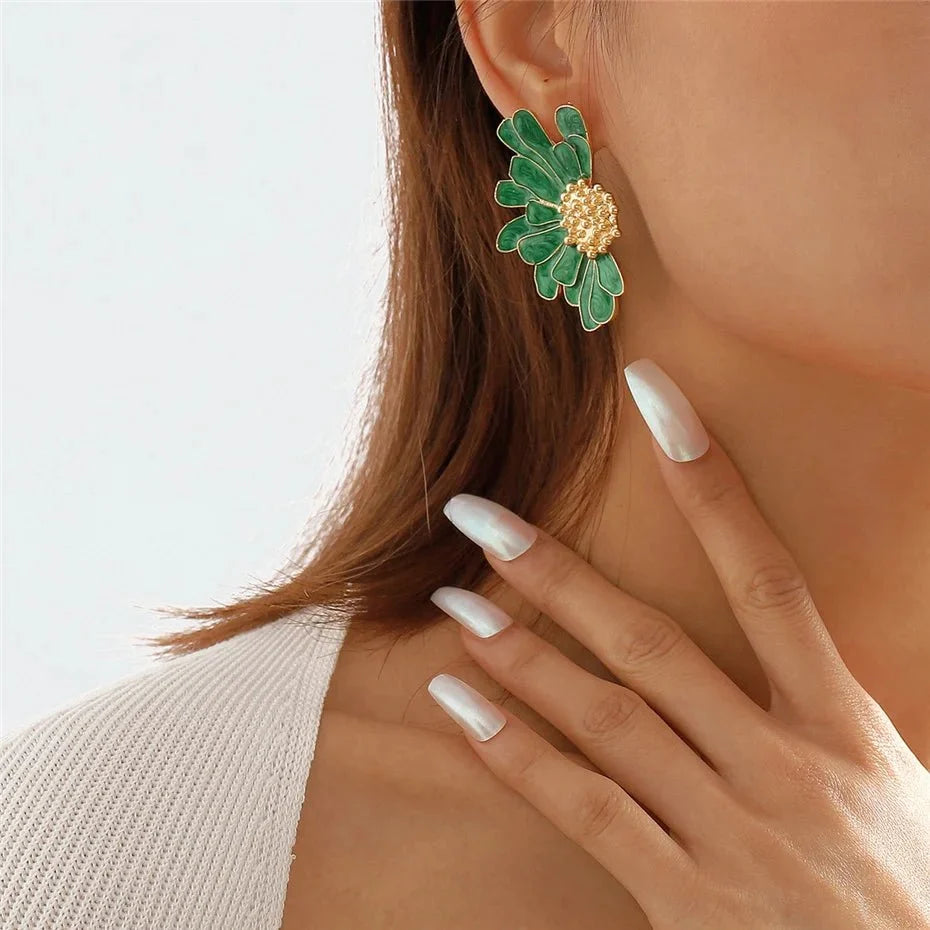 Half Flower Enamel Earrings