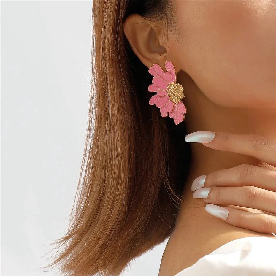 Half Flower Enamel Earrings