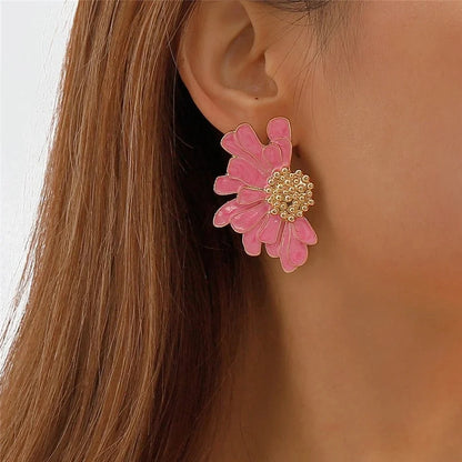 Half Flower Enamel Earrings