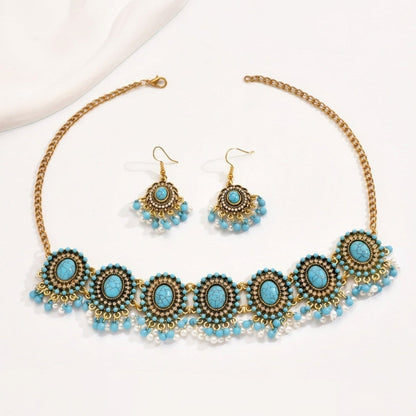 Boho Turquoise Earrings & Choker Necklace Set