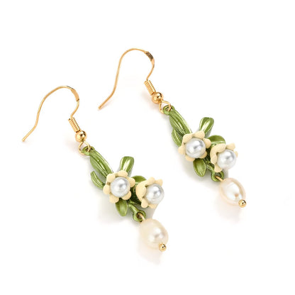Lily of the Valley Pearl Choker Necklace, Bracelet, and Earrings Set