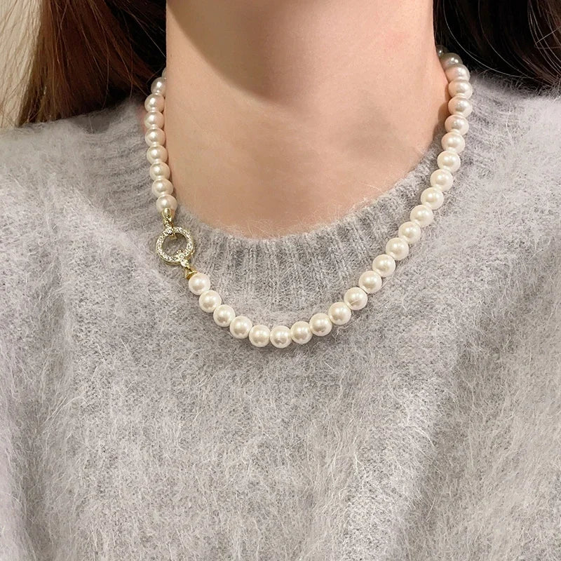 Pearl Diamond Accented Circle Pendant Bracelet and Necklace