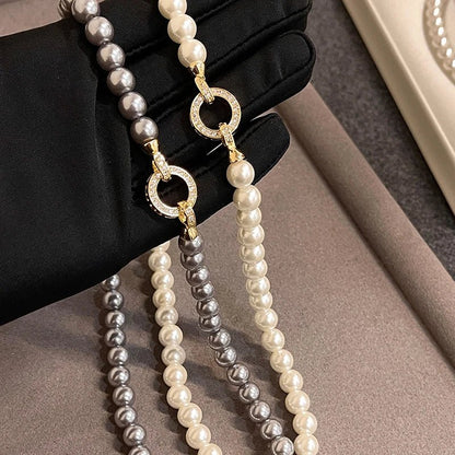 Pearl Diamond Accented Circle Pendant Bracelet and Necklace