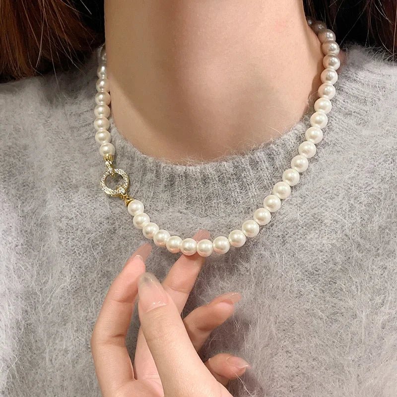 Pearl Diamond Accented Circle Pendant Bracelet and Necklace