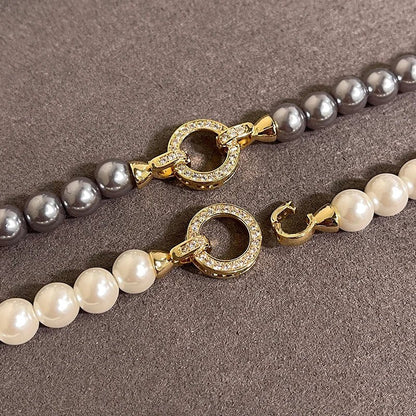 Pearl Diamond Accented Circle Pendant Bracelet and Necklace