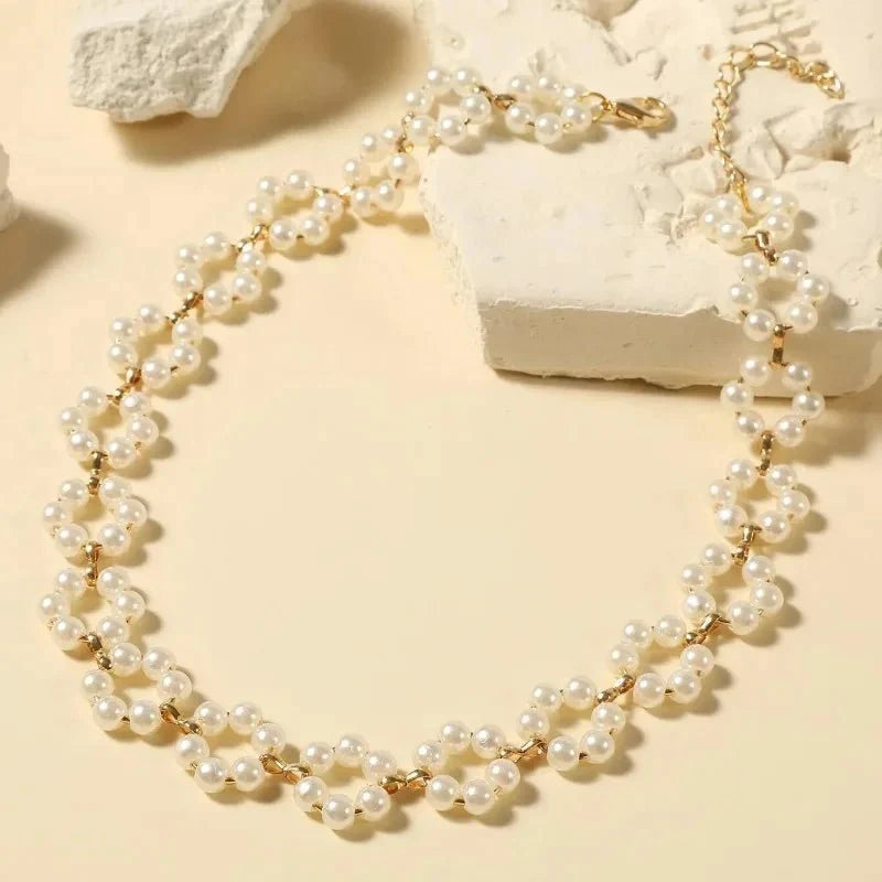 Pearl Floral Daisy Choker Necklace