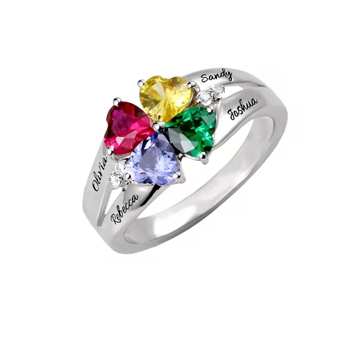 Personalized Diamond Heart Name & Birthstone Ring