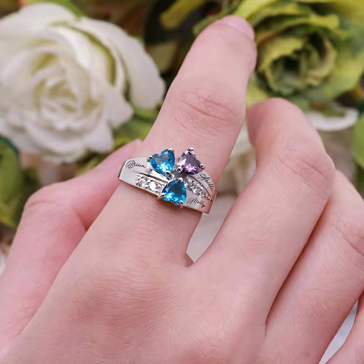 Personalized Diamond Heart Name & Birthstone Ring