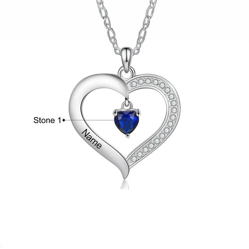 Personalized Name & Birthstone Heart Hanging Pendant Necklace
