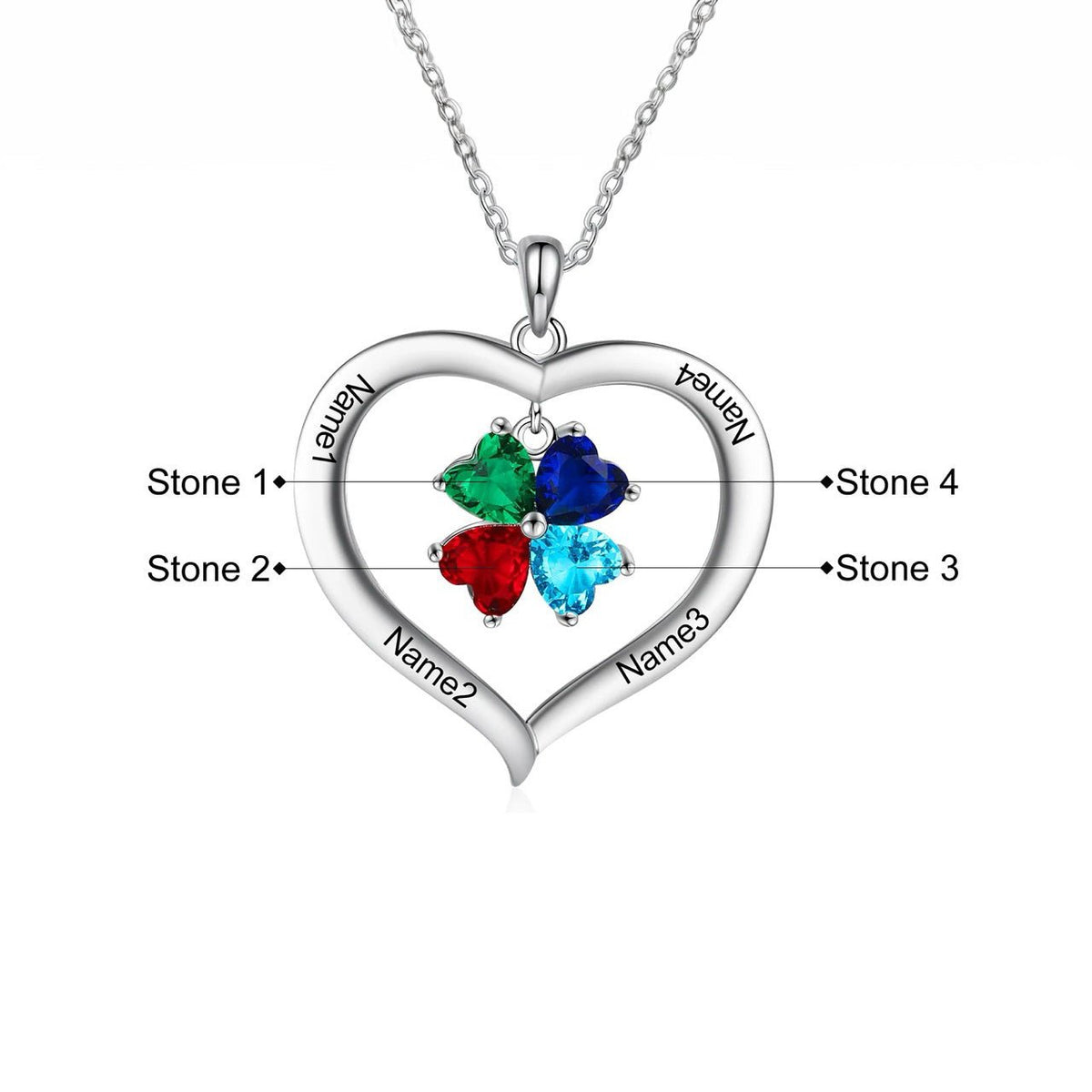 Personalized Name & Birthstone Heart Hanging Pendant Necklace