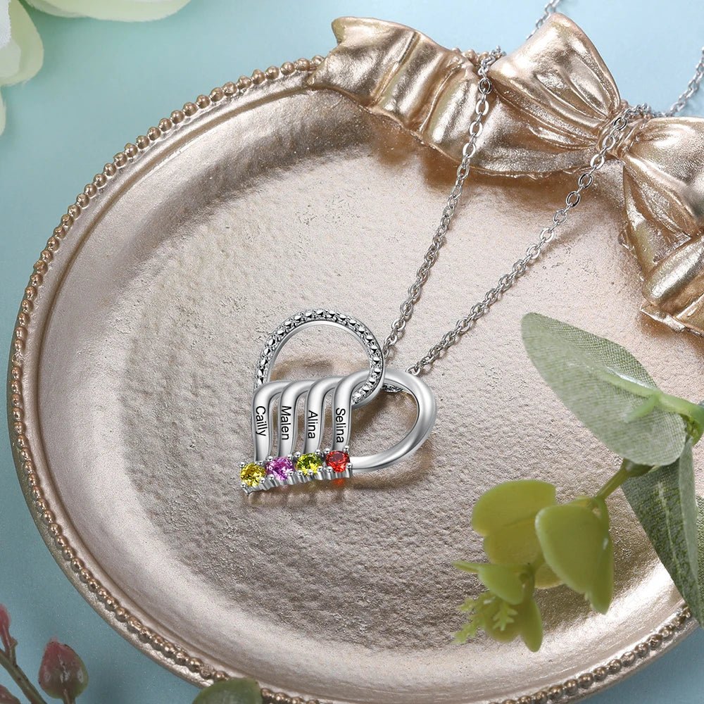 Personalized Name & Birthstone Heart Striped Pendant Necklace