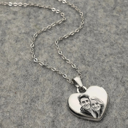 Personalized Picture & Text Heart Pendant Necklace