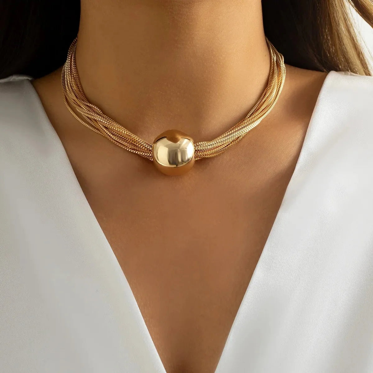 Posh Multi Layered Chain Ball Necklace and Bracelet
