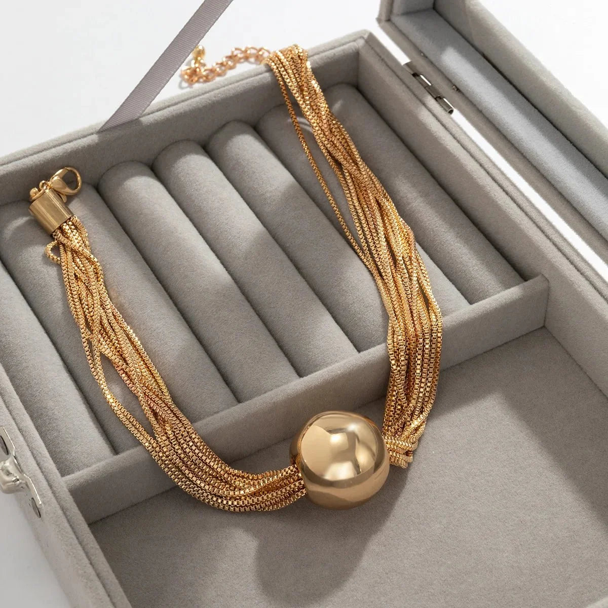 Posh Multi Layered Chain Ball Necklace and Bracelet