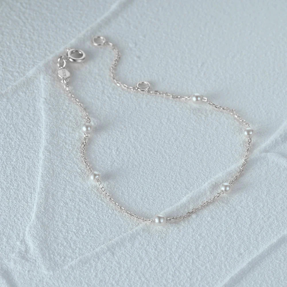 S925 Dainty Satellite Pearl Chain Bracelet