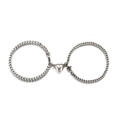Simple Couples Cuban Magnetic Heart Bracelet Set