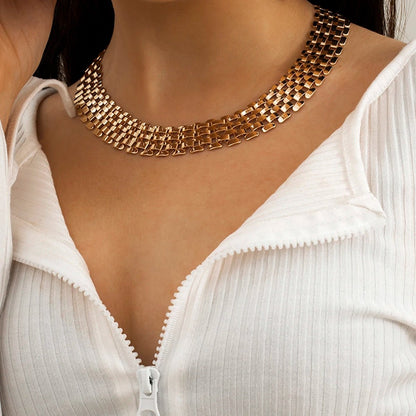 Wide Flow Flat Chain Choker Necklace